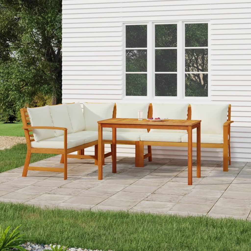 5 Piece Patio Dining Set with Cushions Solid Wood Acacia