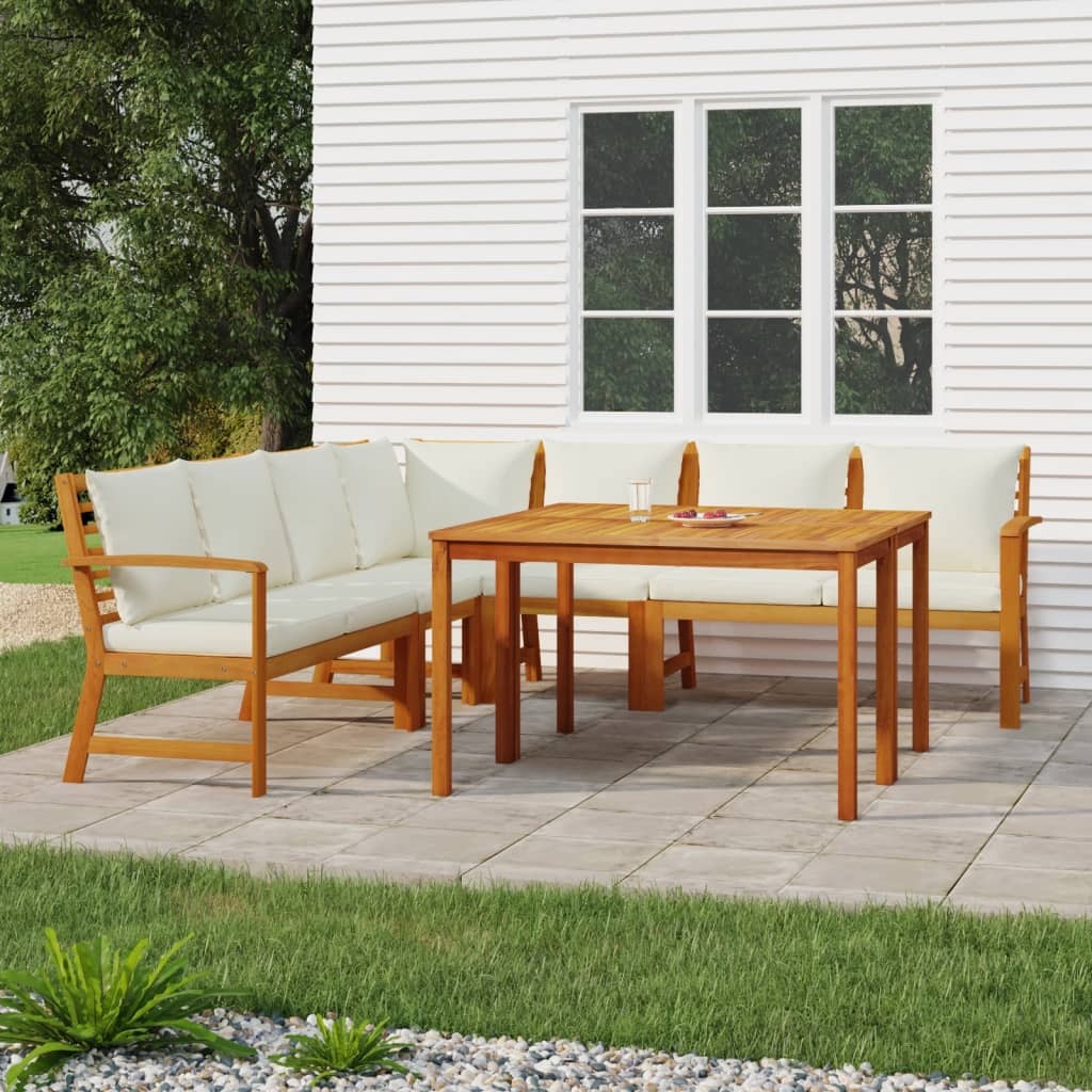 7 Piece Patio Dining Set with Cushions Solid Wood Acacia