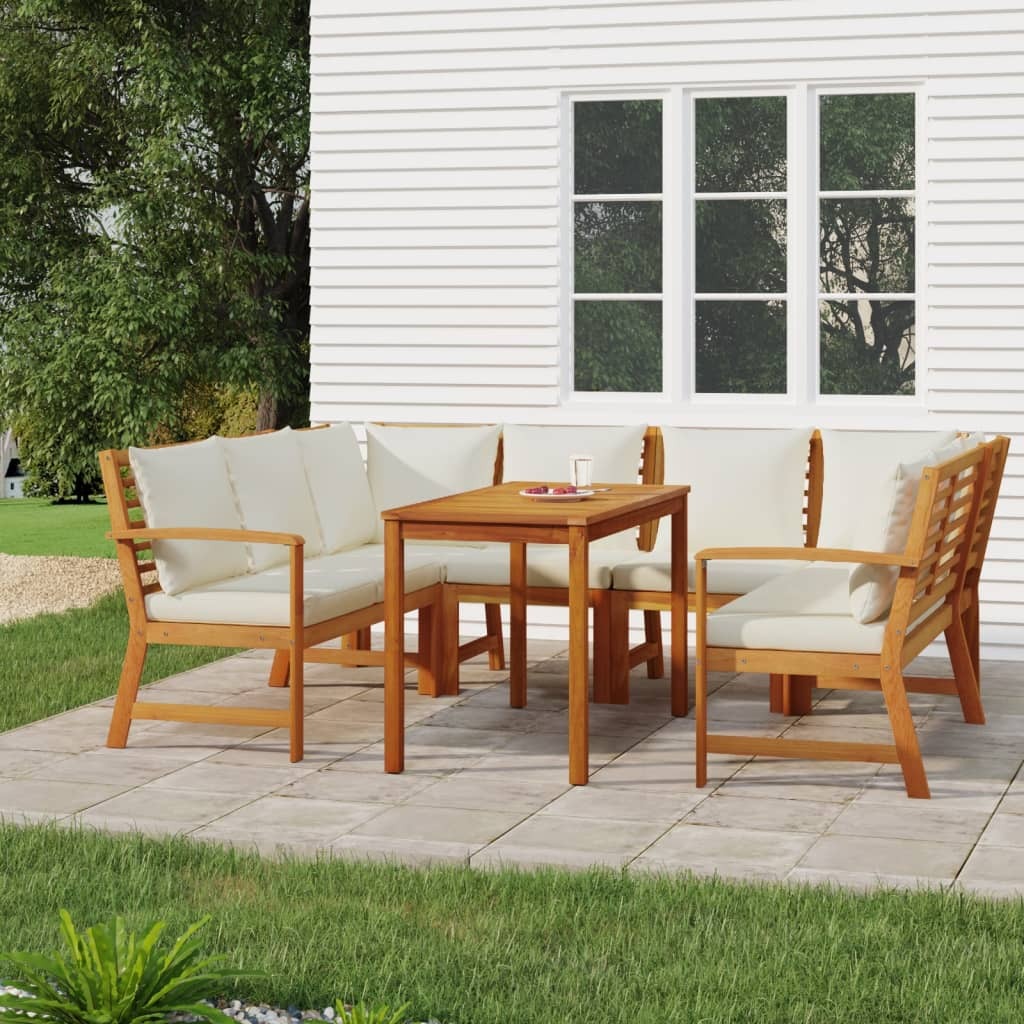 7 Piece Patio Dining Set with Cushions Solid Wood Acacia