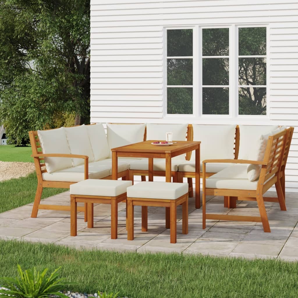 9 Piece Patio Dining Set with Cushions Solid Wood Acacia