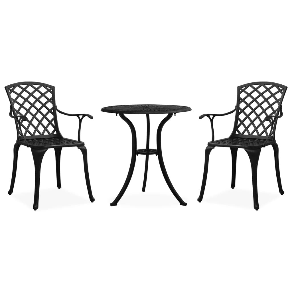 3 Piece Bistro Set Cast Aluminum Black