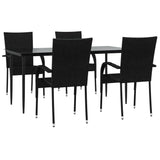 5 Piece Patio Dining Set Black Poly Rattan