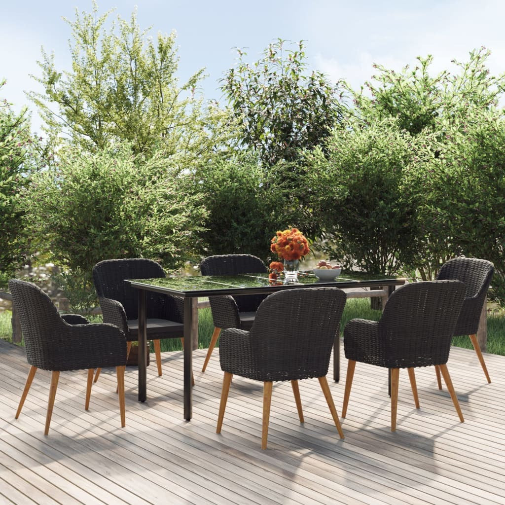 7 Piece Patio Dining Set with Cushions Black