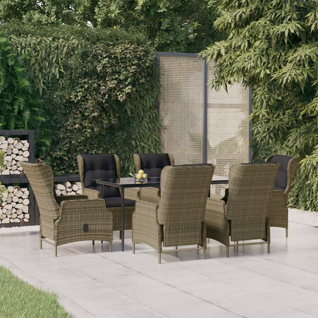 7 Piece Patio Dining Set Brown Poly Rattan