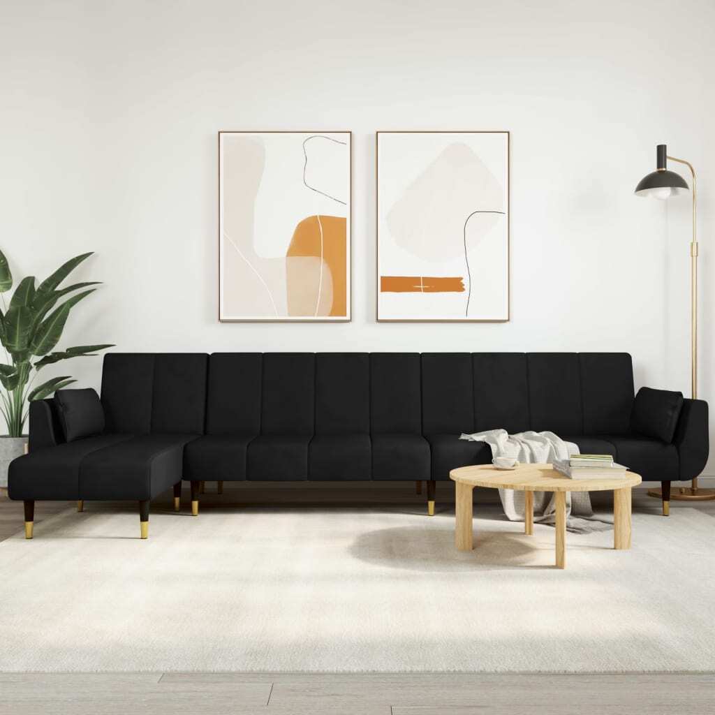 L-shaped Sofa Bed Black 108.3"x55.1"x27.6" Velvet