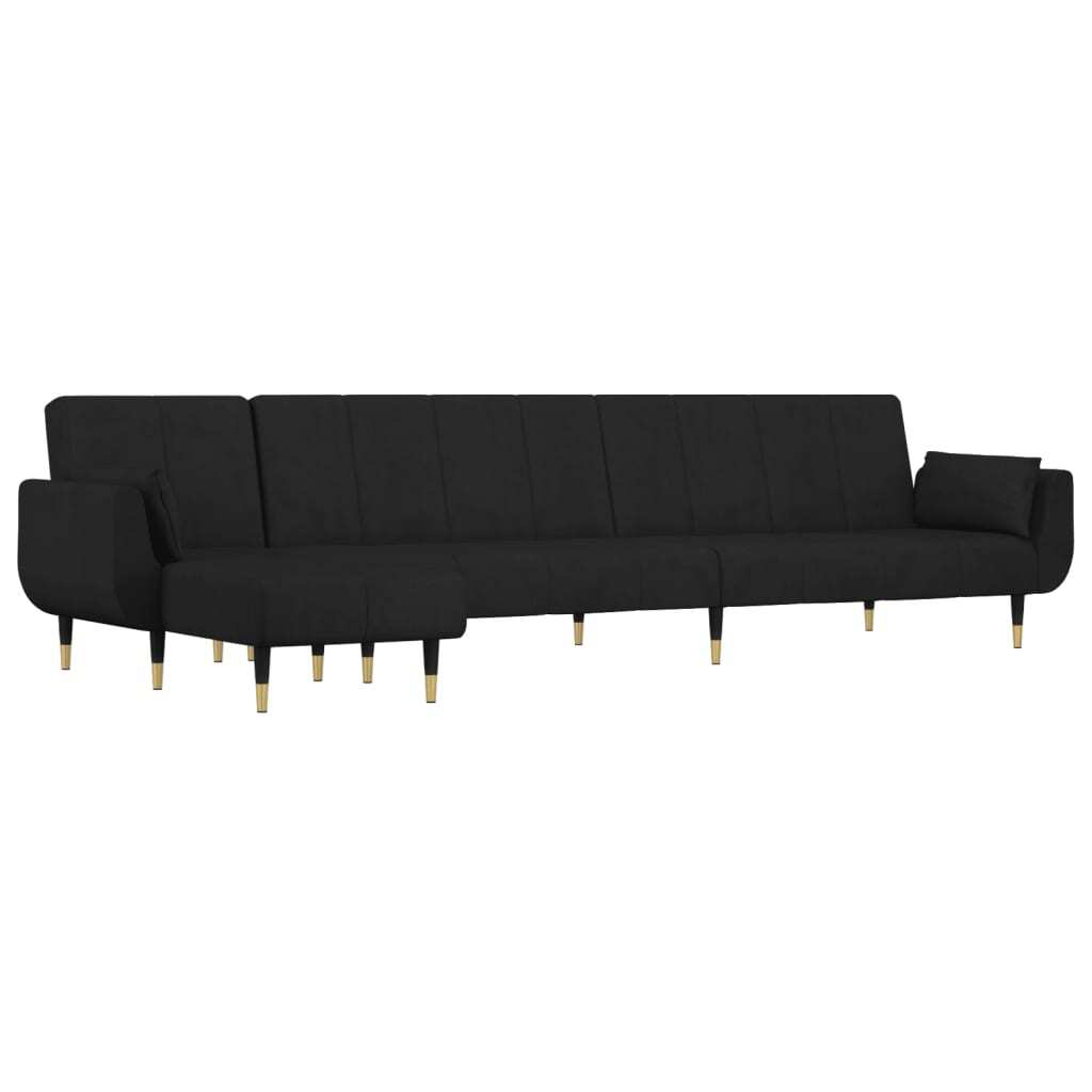 L-shaped Sofa Bed Black 108.3"x55.1"x27.6" Velvet