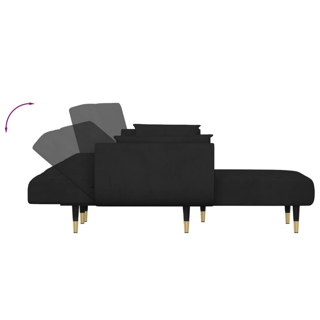 L-shaped Sofa Bed Black 108.3"x55.1"x27.6" Velvet