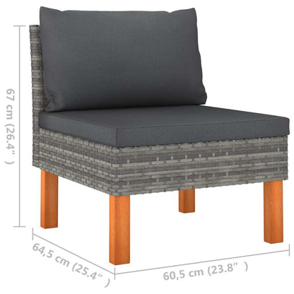 3 Piece Patio Lounge Set Poly Rattan and Solid Eucalyptus Wood