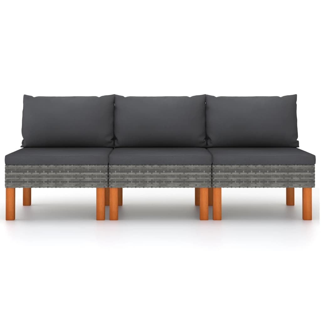 Middle Sofas 3 pcs Poly Rattan and Solid Eucalyptus Wood