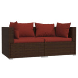 Patio Furniture Set 3 Piece with Cushions Brown Poly Rattan