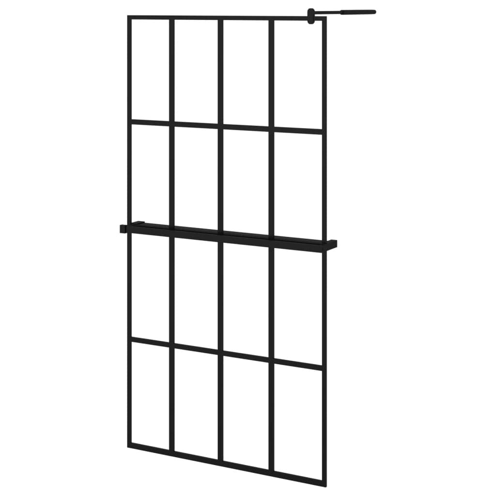 Walk-in Shower Wall with Shelf Black 39.4"x76.8" ESG Glass&Aluminum
