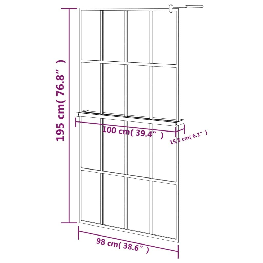Walk-in Shower Wall with Shelf Black 39.4"x76.8" ESG Glass&Aluminum