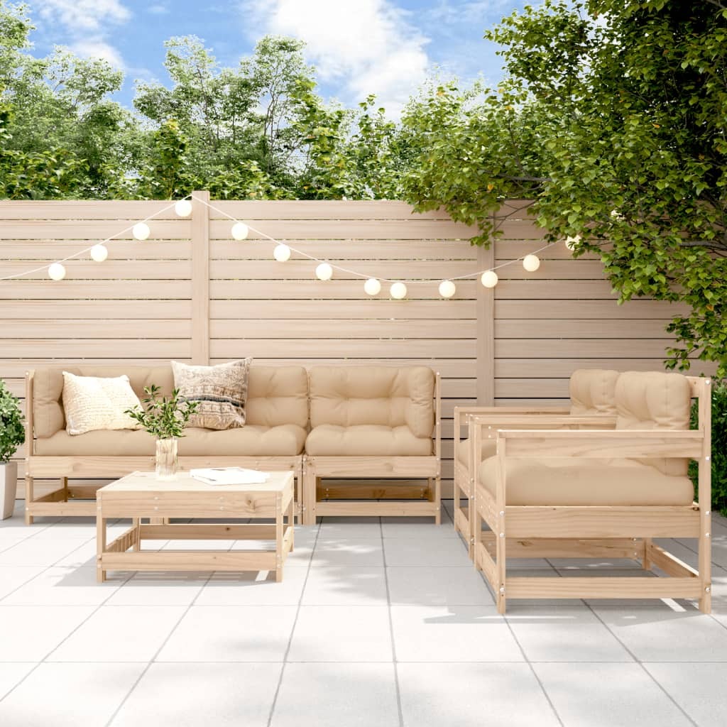 6 Piece Patio Lounge Set with Cushions Solid Wood