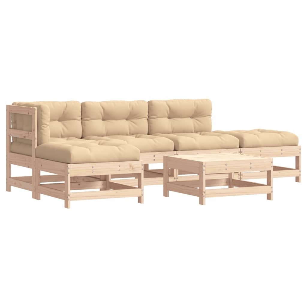 6 Piece Patio Lounge Set with Cushions Solid Wood