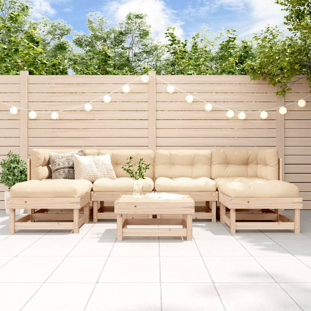 7 Piece Patio Lounge Set with Cushions Solid Wood