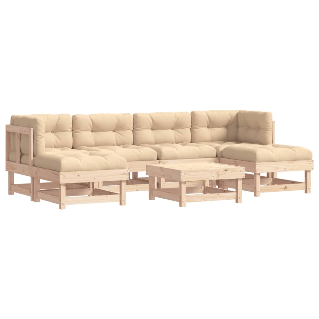 7 Piece Patio Lounge Set with Cushions Solid Wood