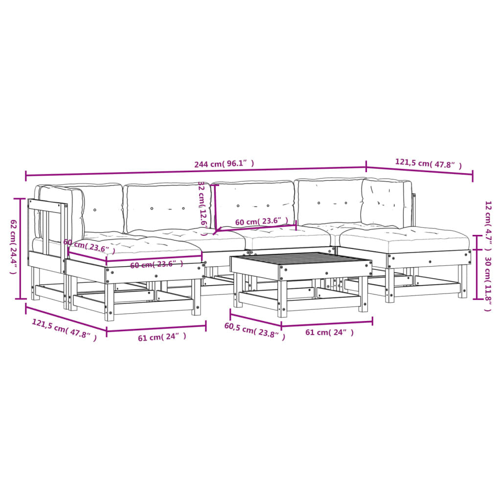 7 Piece Patio Lounge Set with Cushions Solid Wood