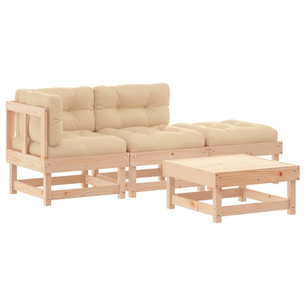 4 Piece Patio Lounge Set with Cushions Solid Wood