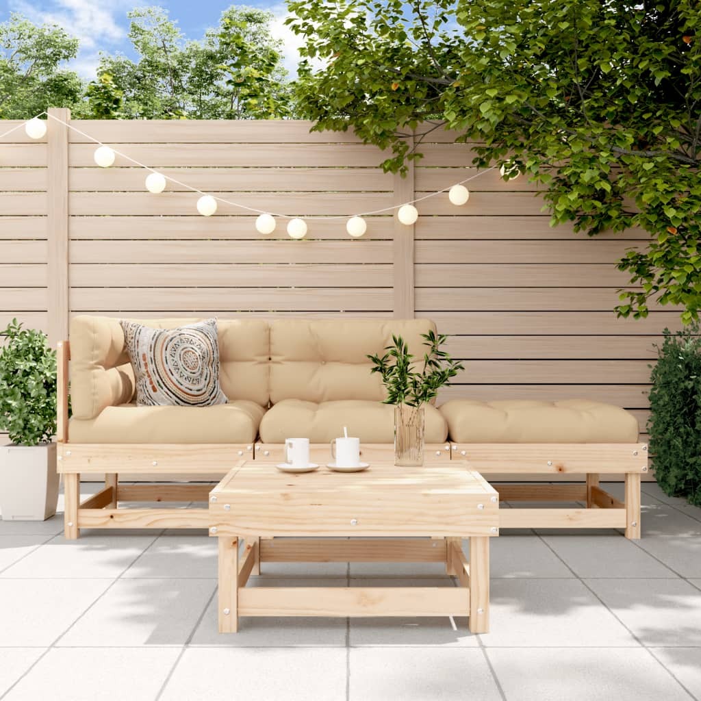 4 Piece Patio Lounge Set with Cushions Solid Wood
