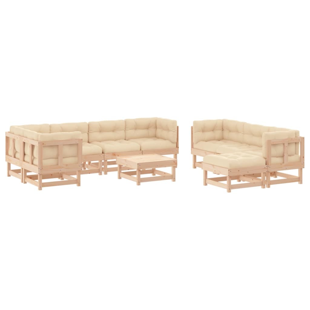 10 Piece Patio Lounge Set with Cushions Solid Wood