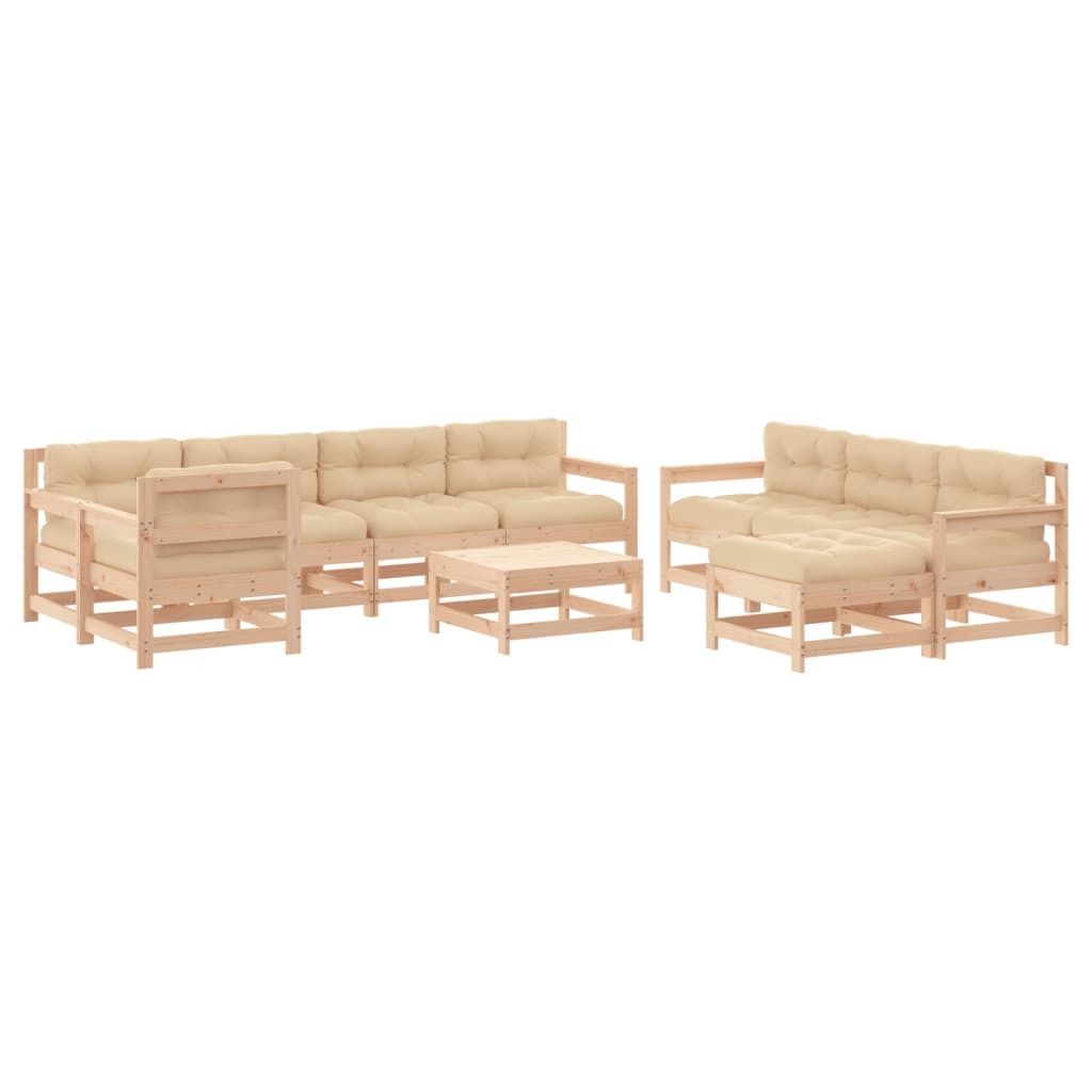 10 Piece Patio Lounge Set with Cushions Solid Wood
