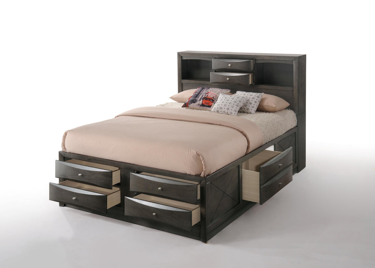 Gray Solid Wood Queen Bed Frame