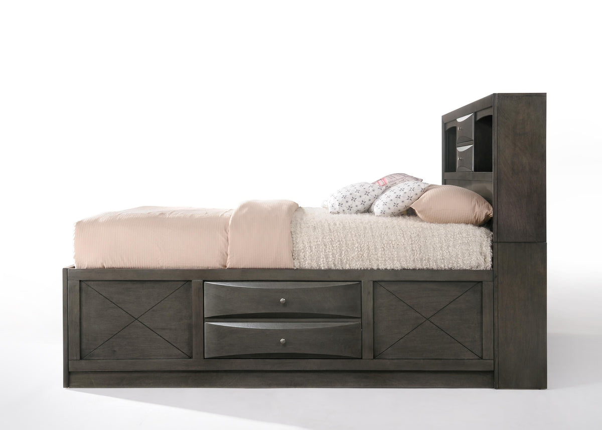 Gray Solid Wood Queen Bed Frame