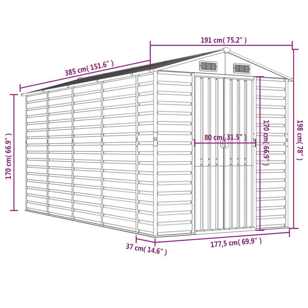 Garden Shed Anthracite 75.2"x151.6"x78" Galvanized Steel