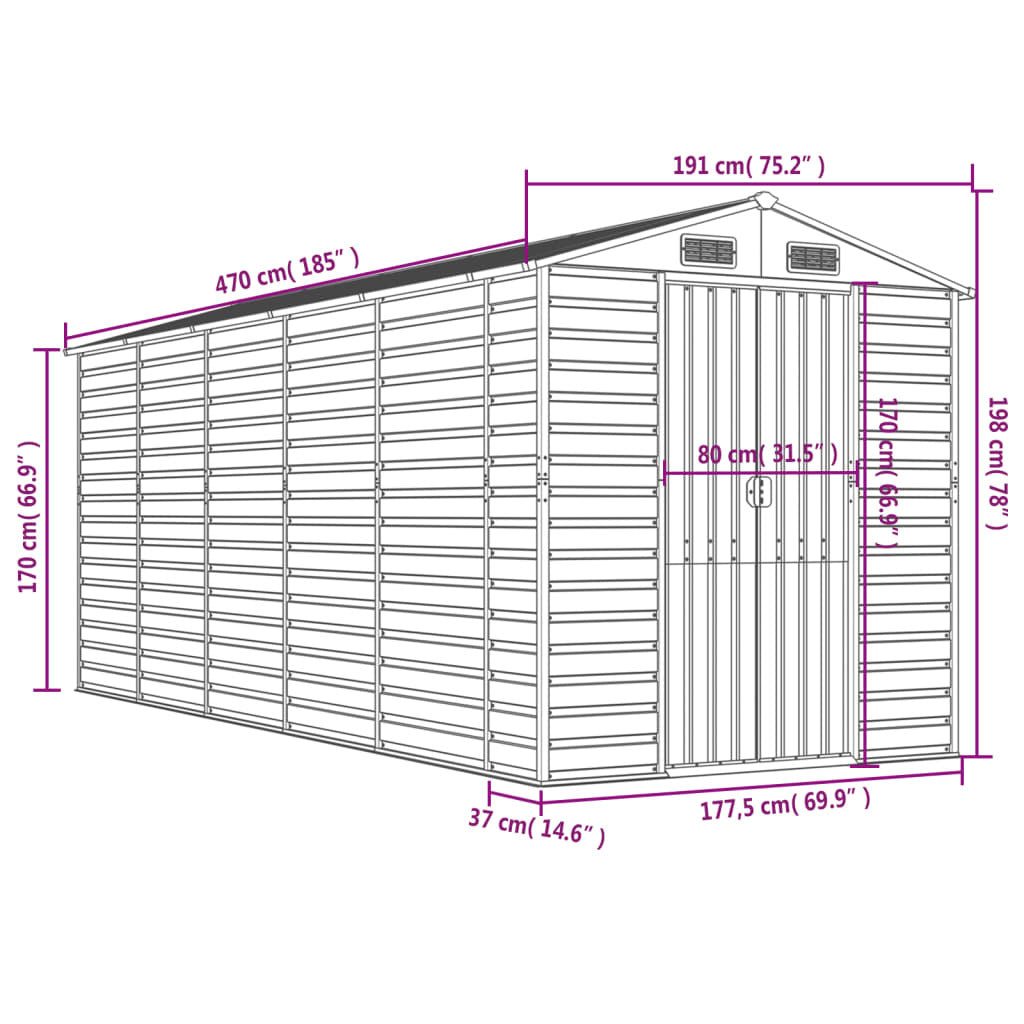 Garden Shed Anthracite 75.2"x185"x78" Galvanized Steel