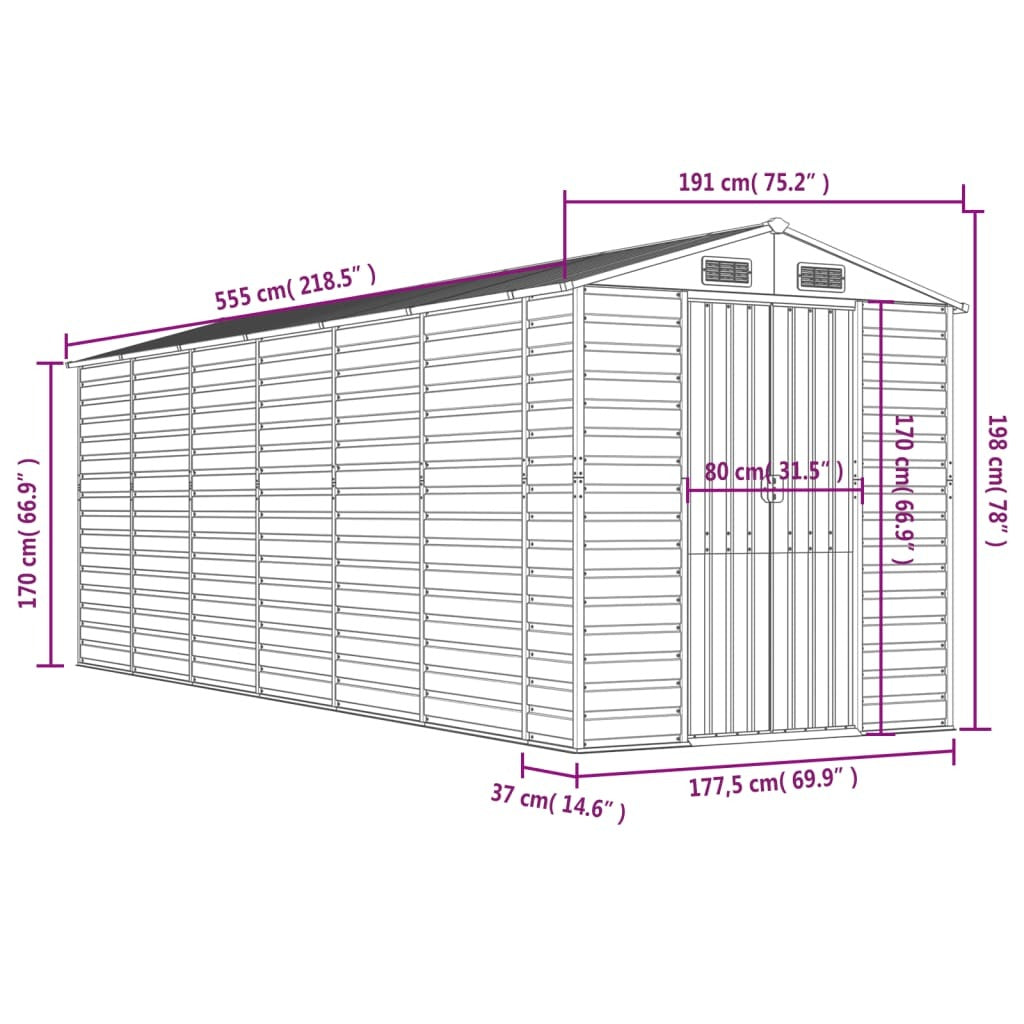 Garden Shed Anthracite 75.2"x218.5"x78" Galvanized Steel