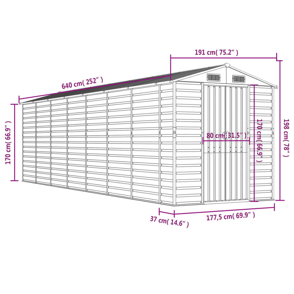 Garden Shed Anthracite 75.2"x252"x78" Galvanized Steel