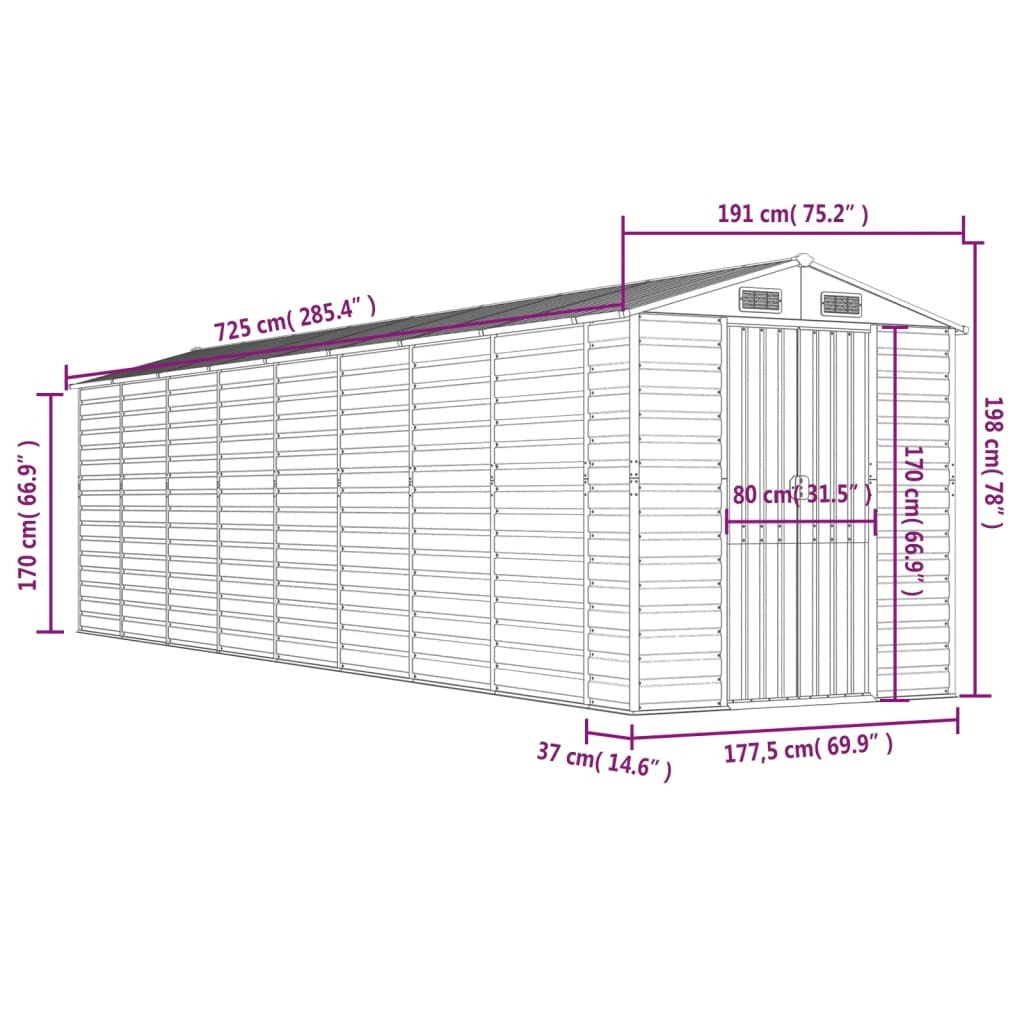 Garden Shed Anthracite 75.2"x285.4"x78" Galvanized Steel