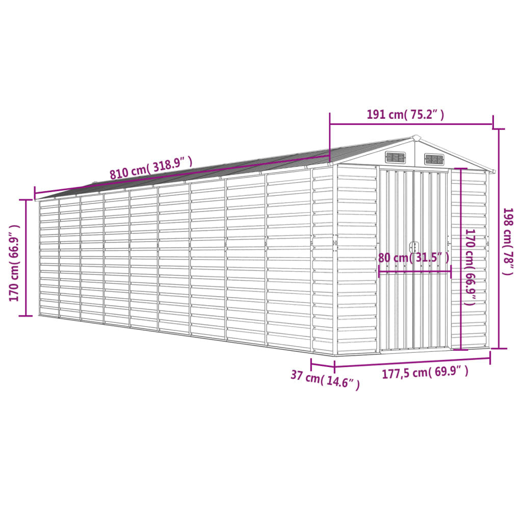 Garden Shed Anthracite 75.2"x318.9"x78" Galvanized Steel