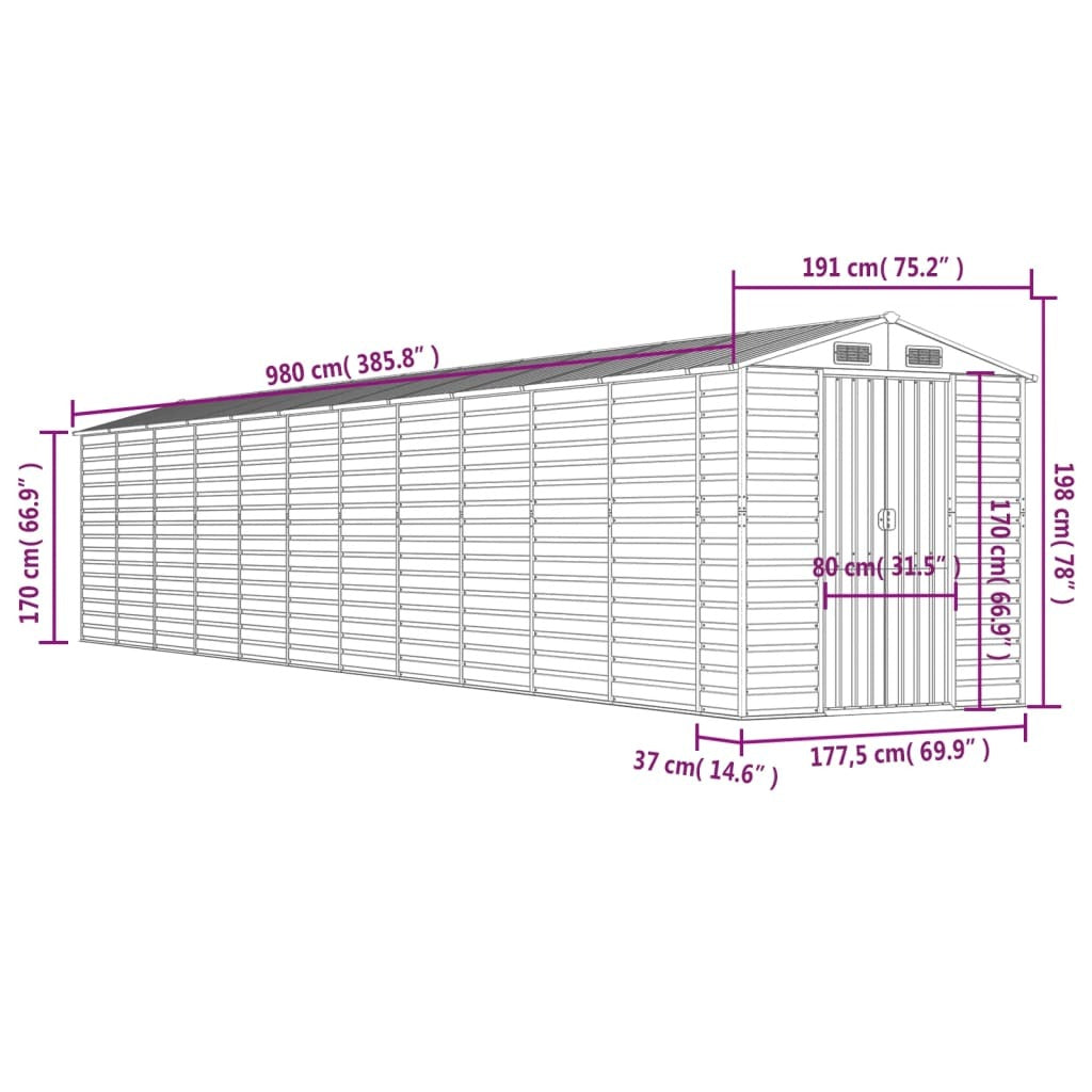 Garden Shed Anthracite 75.2"x385.8"x78" Galvanized Steel
