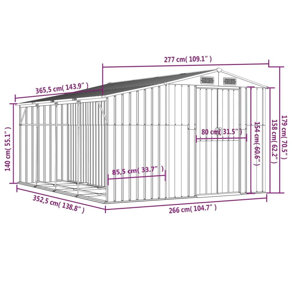 Garden Shed Anthracite 109.1"x143.9"x70.5" Galvanized Steel