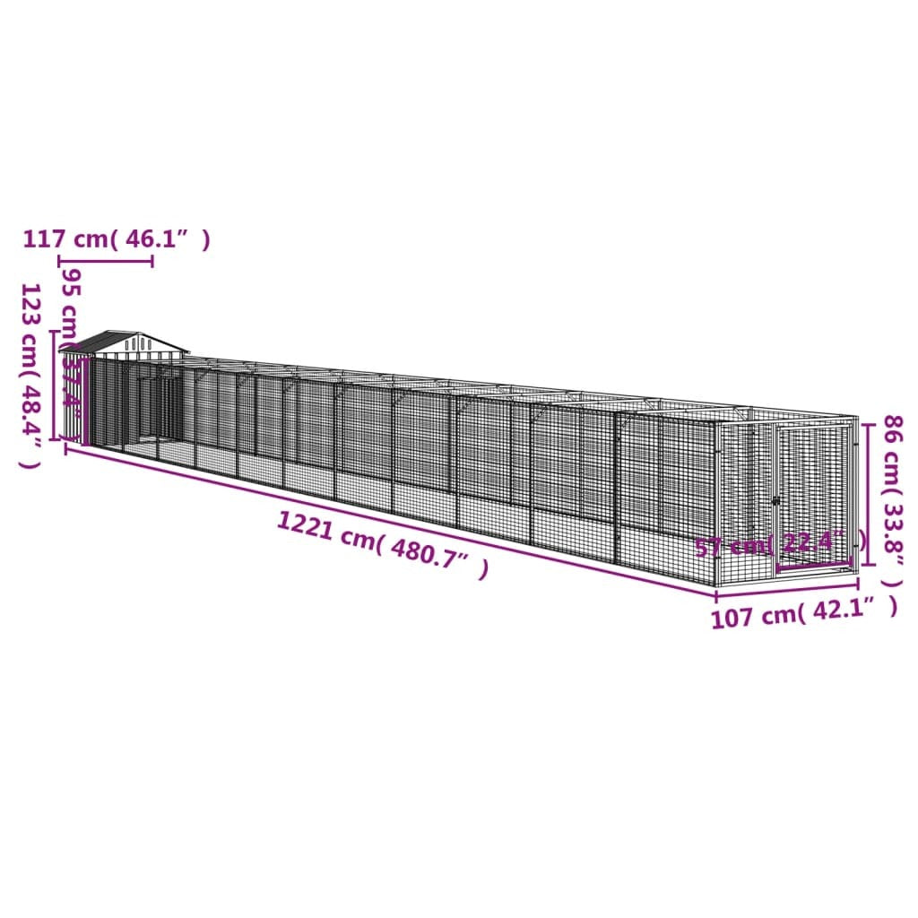 Dog House with Roof Anthracite 46.1"x480.7"x48.4" Galvanized Steel