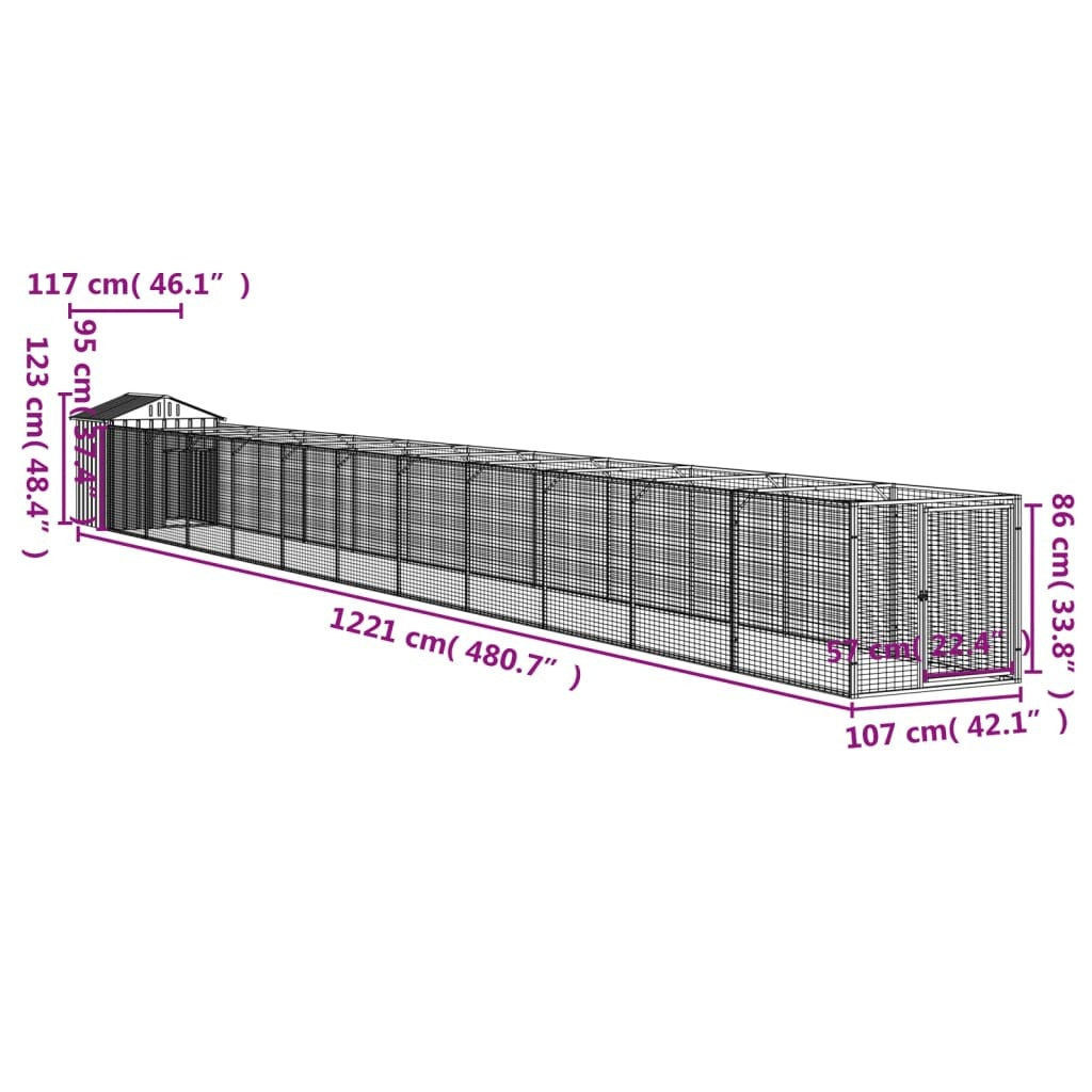 Dog House with Roof Light Gray 46.1"x480.7"x48.4" Galvanized Steel