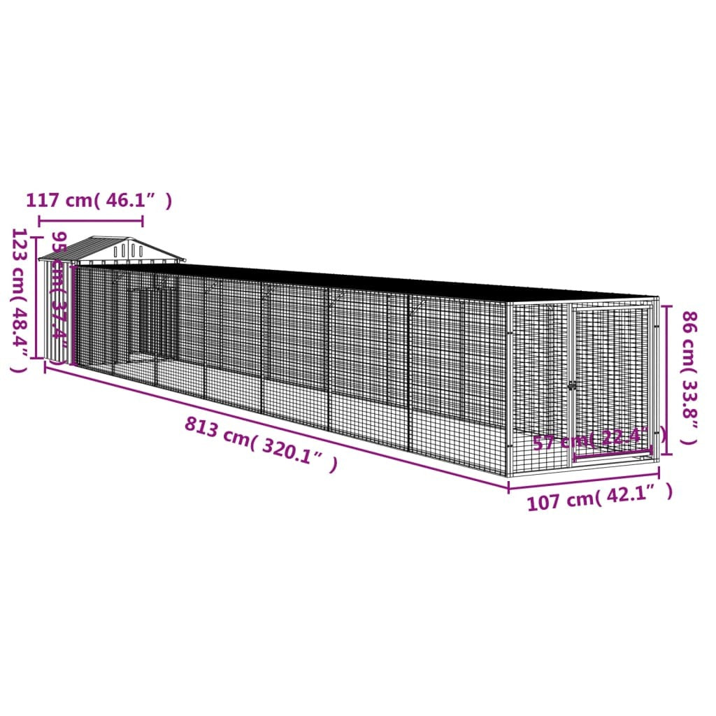 Chicken Cage with Run Light Gray 46.1"x320.1"x48.4" Galvanized Steel