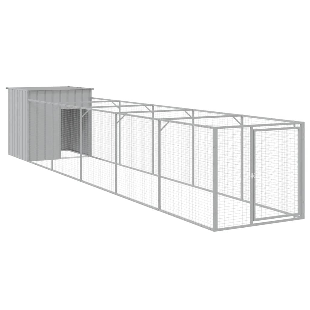 Dog House with Run Light Gray 43.3"x239.8"x43.3" Galvanized Steel