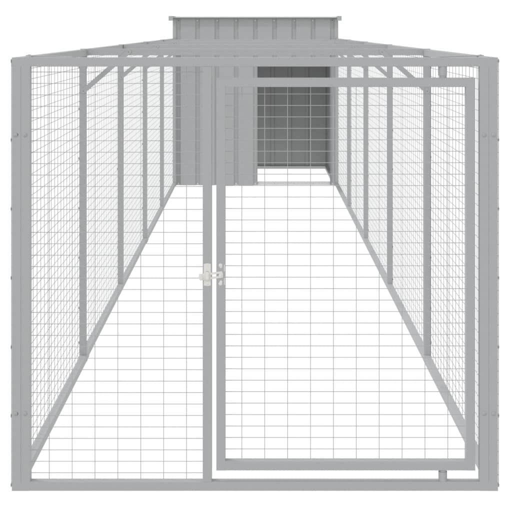 Dog House with Run Light Gray 43.3"x239.8"x43.3" Galvanized Steel