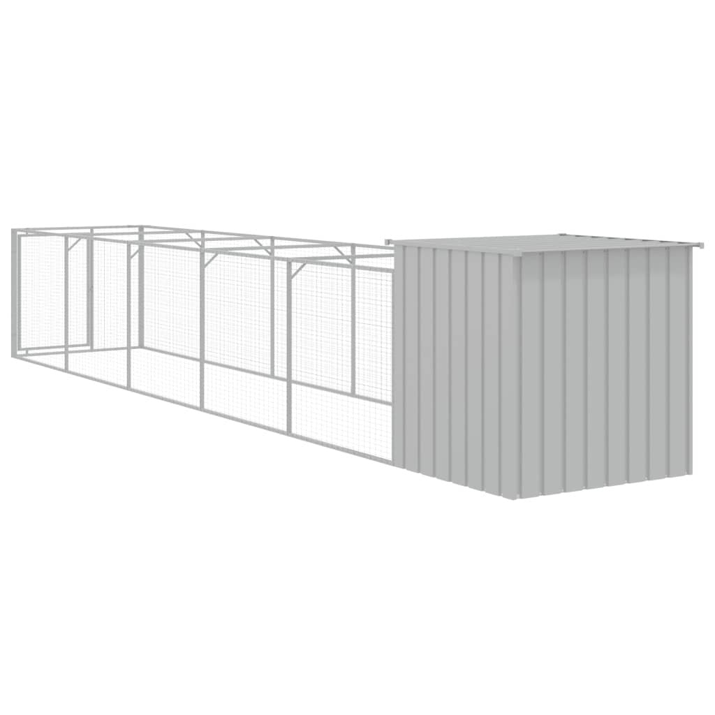 Dog House with Run Light Gray 43.3"x239.8"x43.3" Galvanized Steel