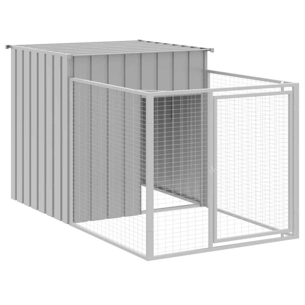 Dog House with Run Light Gray 43.3"x239.8"x43.3" Galvanized Steel