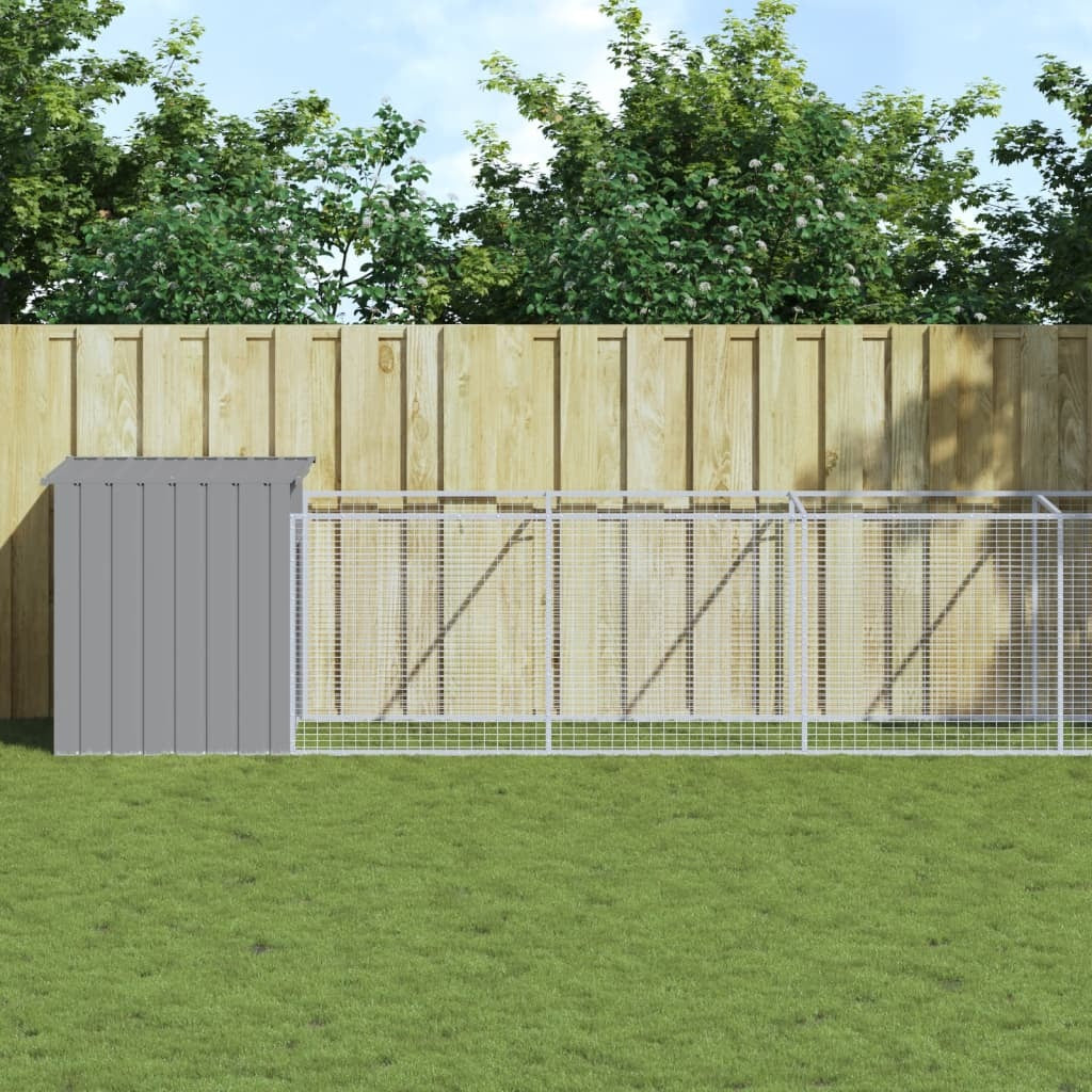 Dog House with Run Light Gray 43.3"x400.4"x43.3" Galvanized Steel