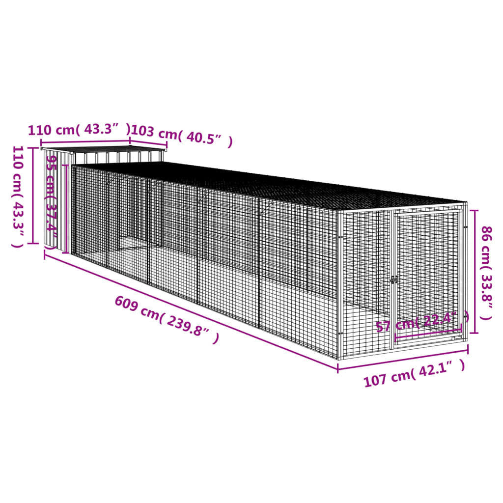 Chicken Cage with Run Anthracite 43.3"x239.8"x43.3" Galvanized Steel