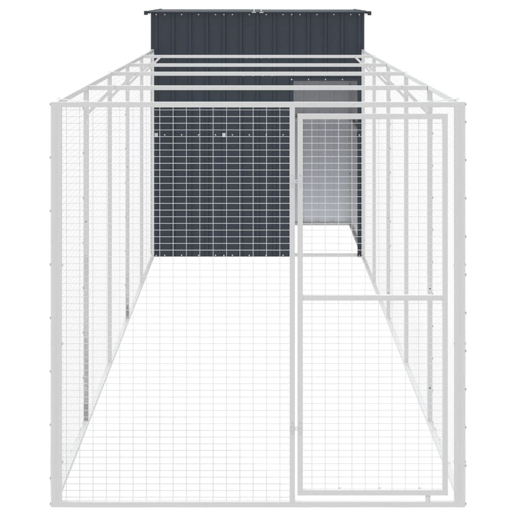 Dog House with Run Anthracite 65"x259.4"x71.3" Galvanized Steel