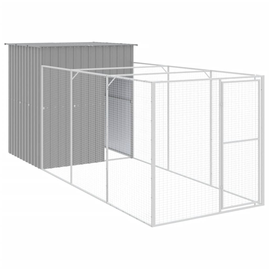 Dog House with Run Light Gray 65"x179.1"x71.3" Galvanized Steel