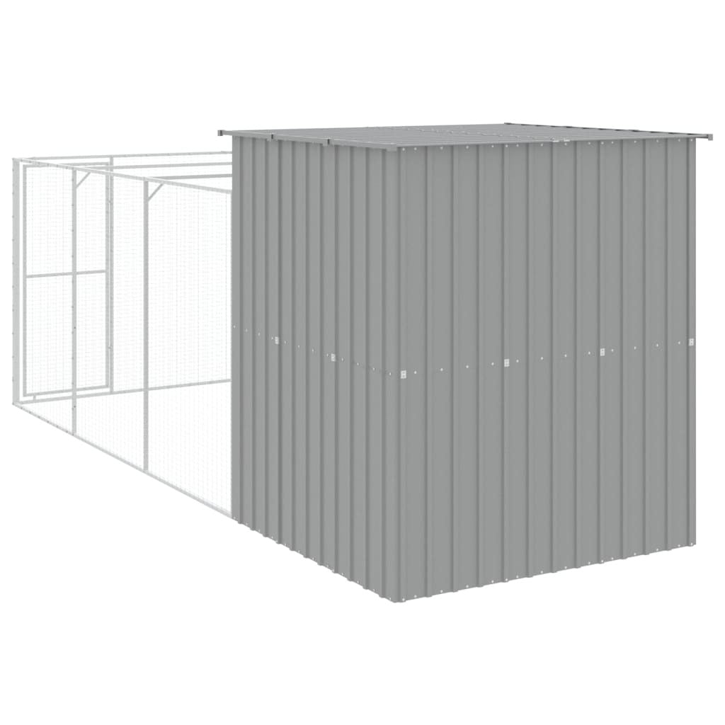 Dog House with Run Light Gray 65"x179.1"x71.3" Galvanized Steel