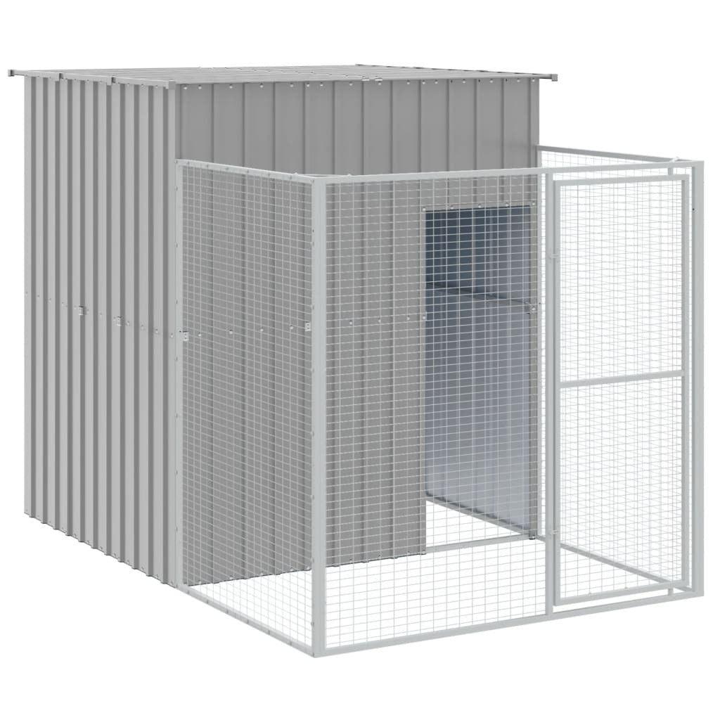 Dog House with Run Light Gray 65"x179.1"x71.3" Galvanized Steel