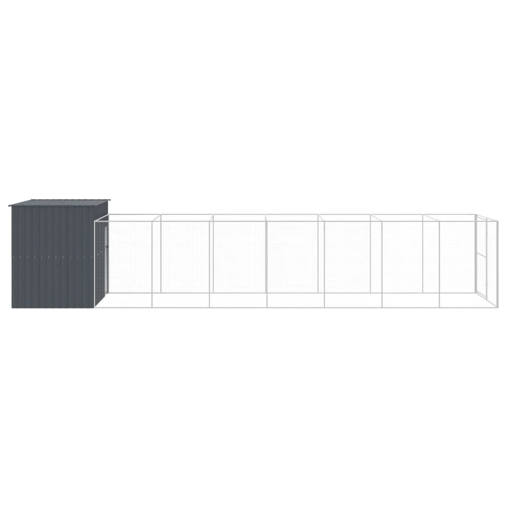 Dog House with Run Anthracite 84.3"x340.6"x71.3" Galvanized Steel