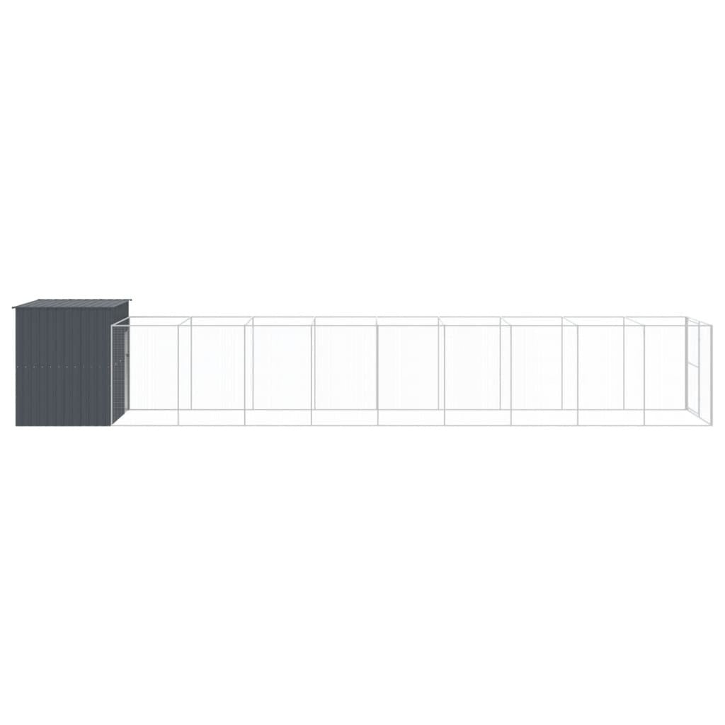 Dog House with Run Anthracite 84.3"x420.9"x71.3" Galvanized Steel